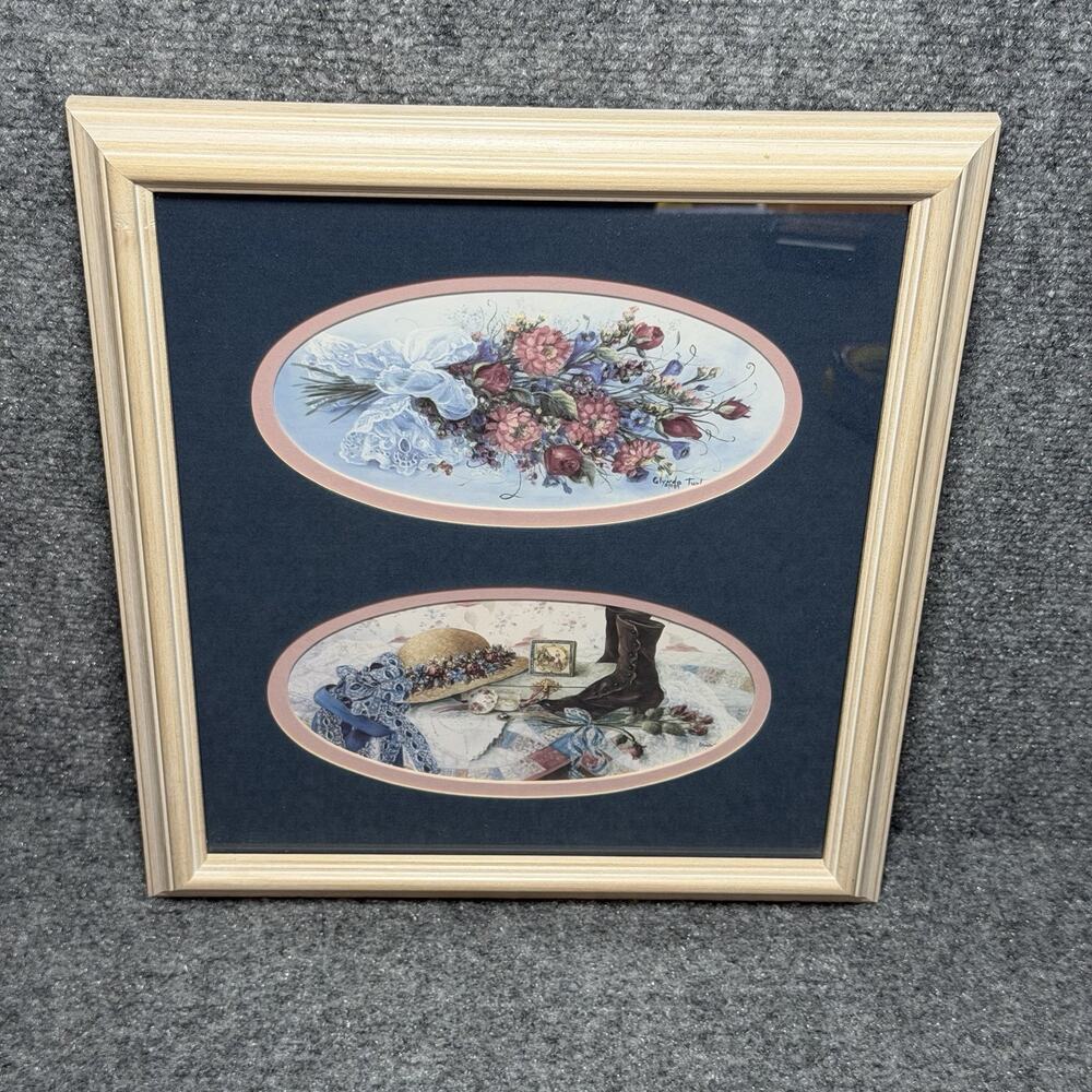 Original Signed Floral & Victorian Still Life Artwork – Double Oval Framed Piece